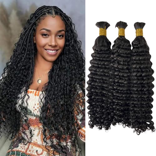Bulk Hair Double Drawn Human Bundles Spanish Curly Extensions For Boho Knotless Braiding No Weft Water Wave Full End Burmese Bulk Hair Boho Braids for Women 20inch 1Bundle 100g