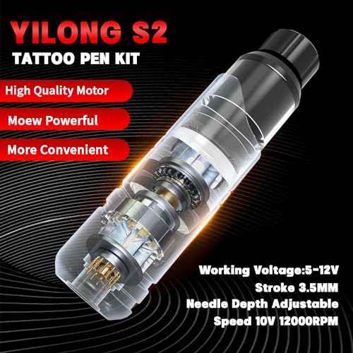 YILONG Tattoo Pen Machine Kit Complete Rotary Gun Tattoo Machine with 20 Cartridge Needles Power Supply Tattoo Ink for Tattoo Artists (S2-Black)