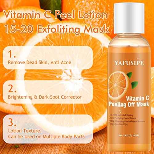Peel Off Face Mask Vitamin C Peel Off Masks, Blackhead Mask Orange Peeling Lotion Gentle Exfoliating Blackhead Remover Poreless Deep Cleanse Purifying Hand Masks for Face Arms Neck Gifts 3.4 FLOZ