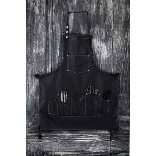 Fac?n Professional Leather Hair Cutting Hairdressing Barber Apron Cape for Salon Hairstylist - Multi-use, Adjustable with 6 pockets - Heavy Duty Premium Quality - Limited Edition - 28" x 24" (Black)