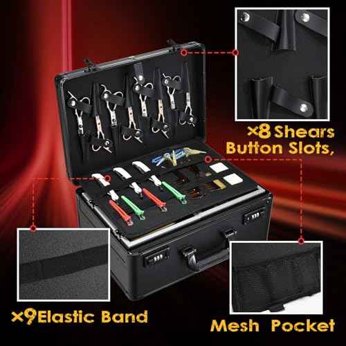 Barber Case 6 Clippers Sliding Tray, Profesional Barbers Briefcase Tool Case, Barber Cases for Clippers and Supplies, Hair Scissors Trimmer Organizer, Salon Hair Grooming Hard Travel Suitcase