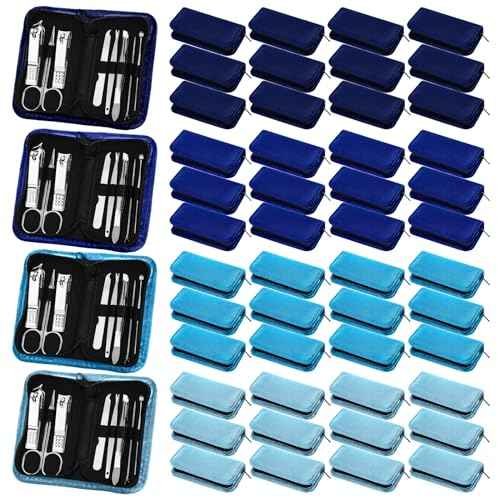 Coume 48 Christmas Nail Care Kit Gift 8 in 1 Manicure and Pedicure Set with Travel Case Stainless Steel Nail Clipper Manicure Set Souvenirs Gift for New Year Coworkers Church Guest(Blue Series)