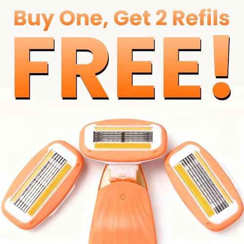 Mini Travel razor Kit for women with moisturizing bar - 1 Handle and 3 Cartridges - Extra Smooth 5-blade With Case for Close Shaving - Orange