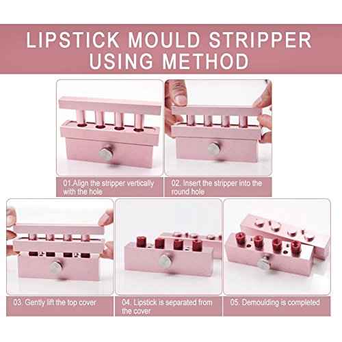 DIY Lipstick Mold With Stripper, 2/4/6 Cavities 12.1 Aluminum Alloy Rose Gold Dual Uses Lip Balm Maker Tool (6 Holes)