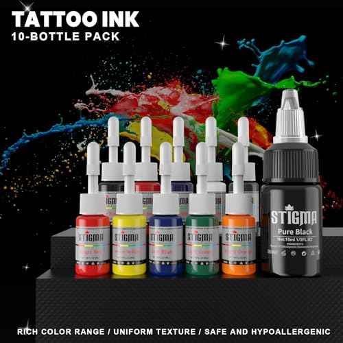 STIGMA Wireless Tattoo Gun Kit Complete Tattoo Kit Tattoo Rotary Pen Set with 2Pcs Tattoo Battery 20Pcs Cartridge Needles 11Pcs Ink Tattoo Machine Kit for Beginners Tattooist ST-TK9003-3