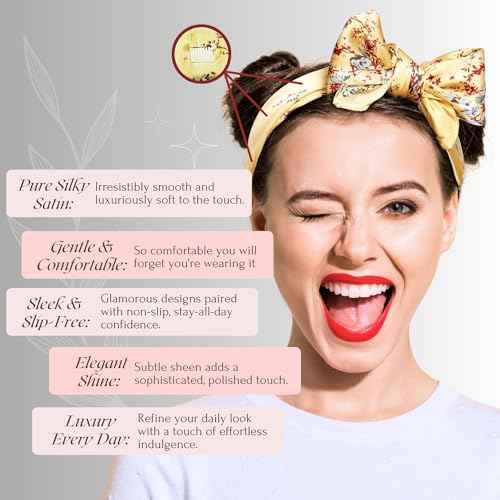 SWAY Small Satin Headbands for Women ? 6-Clip Non-Slip, Wear 10+ Ways as Headband, Boho, Gift for Her- 28in. Handmade in USA