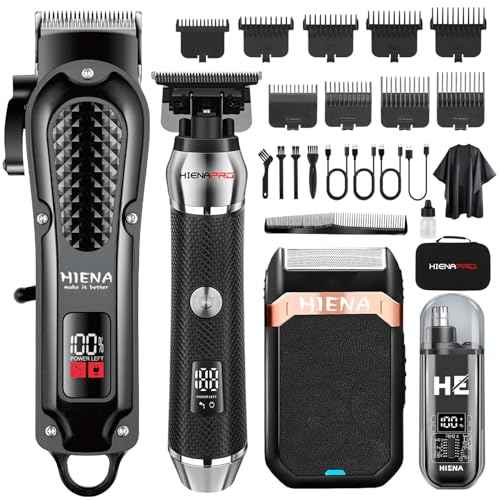 HIENA PRO Professional Cordless Hair Clippers for Men, T-Blade Beard Trimmer & Foil Shaver & Nose Hair Trimmer Set, Rechargeable Electric Barber Hair Cutting Grooming Kit