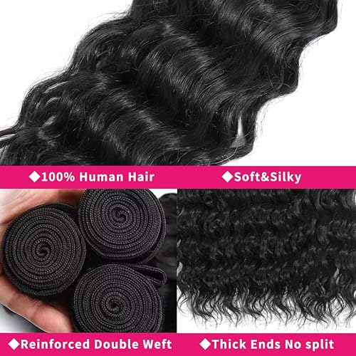 Deep Wave Bundles Human Hair 14 16 18 Inch Water Wave Human Hair Bundles Deals Human Hair Extensions Natural Curly Hair Doubt Weft for Women