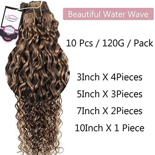 Urbeauty Curly Clip in Extensions Remy Human Hair Brown Highlight Blonde Natural Wavy Hair Extensions 18 Inch 120g Triple Weft Clip in Hair Extensions Full Head Kinky Curly Human Hair 4/27