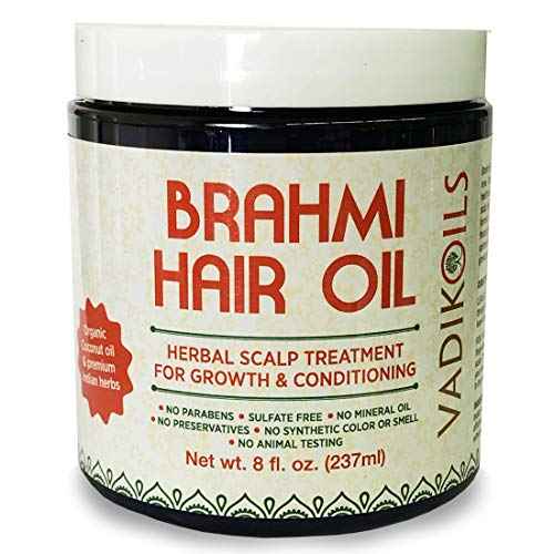 Vadik Herbs Brahmi Hair Oil (8 oz) All natural herbal hair oil for hair growth, hair conditioning, dandruff and dry scalp with Rosemary Oil | Herbal scalp treatment