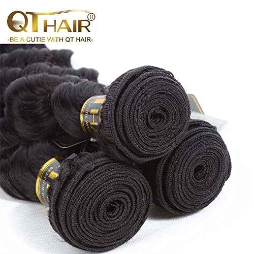 QTHAIR 16a Brazilian Loose Deep Wave Human Hair Wigs Bundles for All Women 10" 12" 14" Loose Deep Wave Human Hair Bundles Virgin Hair Extensions Loose Deep Curly Hair