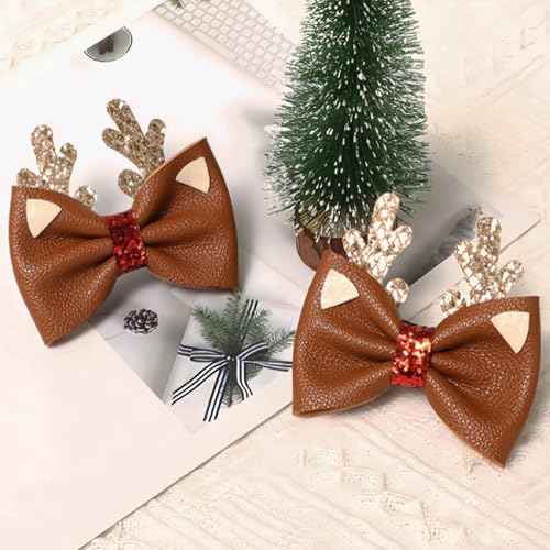 Christmas Hair Clip Brown Bow Antlers Hairpin Glitter Design Cute Hair Accessories for Women Girls Xmas Party Gifts 2Pcs