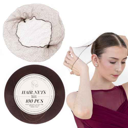 100Pcs Brown Hair Nets for Women, 20 Inches 50cm Hair Net Comfortable Invisible Long Lasting Elastic Lightweight Hair Nets for Ballet Bun Girls and Women Men (100Pcs,Brown)