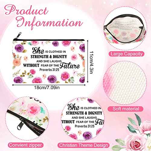 Thinkday 10 Pcs Christmas Christian Gift Bulk Cosmetic Bags for Women Inspirational Quotes Makeup Bag with Zipper Church Employee Appreciation Toiletry Pencil Pouch Travel Set Thanksgiving Gifts