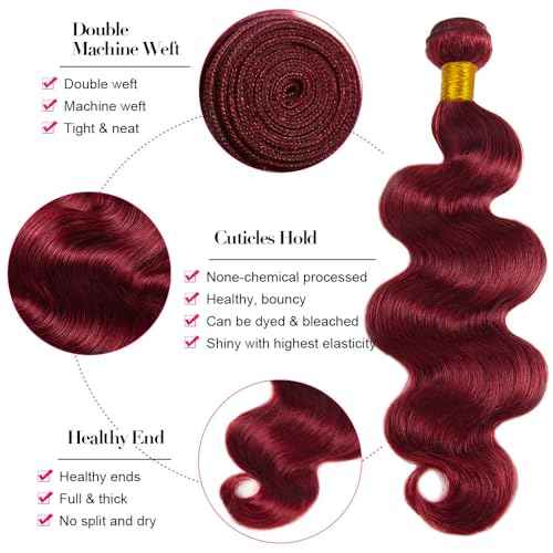 Dark Burgundy Bundles 14 16 18 Inch 99J Body Wave Human Hair 3 Bundles Brazilian Unprocessed Virgin Remy Burgundy Bundle Hair Extensions