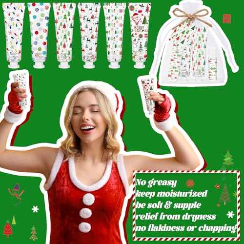24 Sets/144 Pcs Christmas Party Favors Christmas Hand Cream Body Lotion Lip Balm Nail File Gifts Set Xmas Stocking Stuffers Travel Size Lotion Bulk Holiday Party Supplies for Coworkers Women Adults
