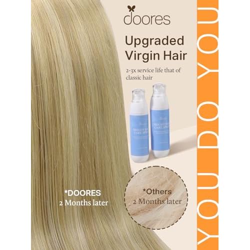 DOORES Human Hair Extensions Tape in Human Hair, Light Blonde Highlighted Golden Blonde 20 Inch 20pcs 50g, Tape in Hair Extensions Reamy Straight Hair