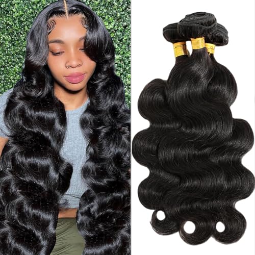 12A Human Hair Bundles 16 18 20 Inch Body Wave Bundles Human Hair 100% Unprocessed Brazilian Virgin Hair Body Wave 3 Bundles Deals Human Hair Extensions Quick Weave For Black Women Natural Black