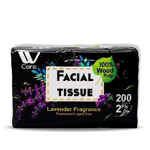 WBM Care Super Soft 2-Ply Facial Tissues with Lavender Fragrance, 10000 Total (Pack of 50) 200 Sheets per Box | 100% Natural Wood Pulp