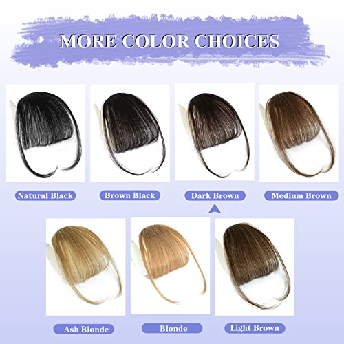 NAYOO Bnags Hair Clip- Dark Brown Fake Bangs 100% Real Human Hair Extensions Wispy Bangs for Women Fringe with Temples Hairpieces Curved Bangs for Daily Wear£¨Dark Brown Wispy Bangs£©