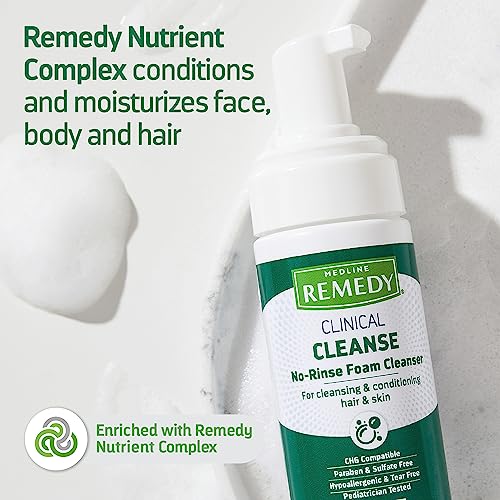 Medline Remedy Clinical No-Rinse Foam Cleanser, Vanilla Scent (4 fl oz), 24 Count, No Rinse Shampoo and Body Cleanser for Sensitive Skin, Paraben and Sulfate Free, For Face, Body, and Hair, All Ages