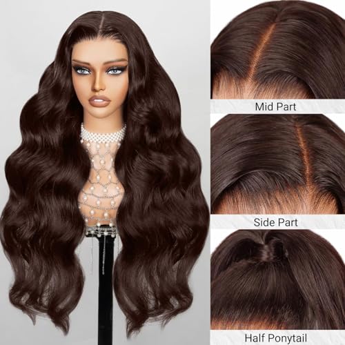 Chocolate Brown Lace Front Wig 220% Density Brown Wig Human Hair 13x6 Hd Lace Front Wigs Human Hair Pre Plucked with Baby Hair 28 Inch Brown Loose Body Wave Human Hair Wig for Women