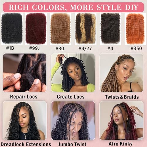 Afro Kinkys Bulk Human Hair for Dreadlock Extensions Repair Locs 50 Gram/Pack Medium Brown 24 inch Mini Twist Braiding Afro Kinky Human Hair for Locs