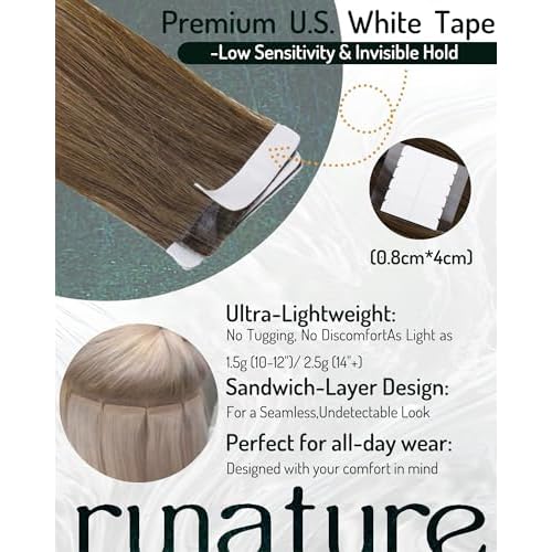 RUNATURE Tape in Hair Extensions Balayage, Human Hair Tape in Extensions for Long Hair, 20 Inch 50g 20pcs Brown to Blonde Tape Ins Human Hair Extensions, Straight Soft Texture, Easy to Apply