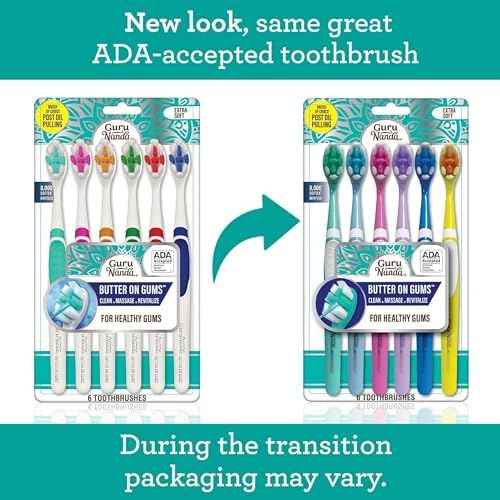 GuruNanda Butter On Gums Toothbrush, ADA Accepted, With 8000+ Ultra Soft Softex Bristles for Sensitive & Receding Gums, Perfect for Whiter Teeth, 6 Ct
