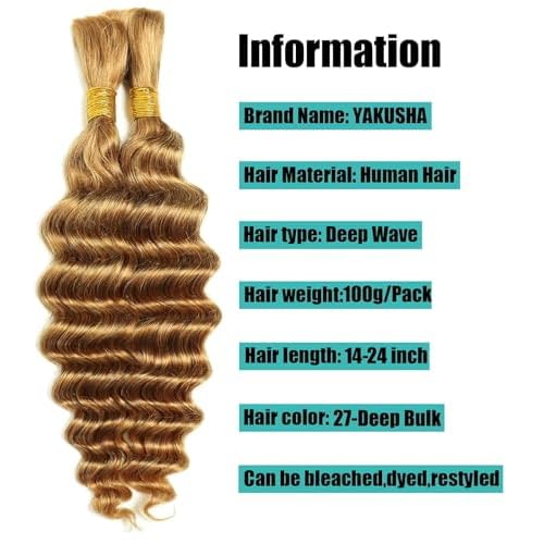 Deep Wave Bulk Human Hair for Braiding No Weft Human Braiding Hair For Boho Braids 100g 2 Bundles Brazilian Virgin Human Hair Extensions 20Inch 27#