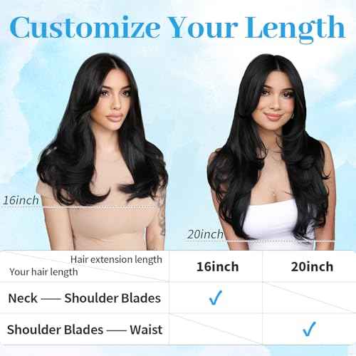 KooKaStyle Invisible Wire Hair Extensions 20¡®¡¯ Long Wavy Layered Synthetic Clip in Hair Extensions with Transparent Wire Adjustable Size 6 Secure Clips Dark Brown Thick Hairpieces for Women 20 Inch