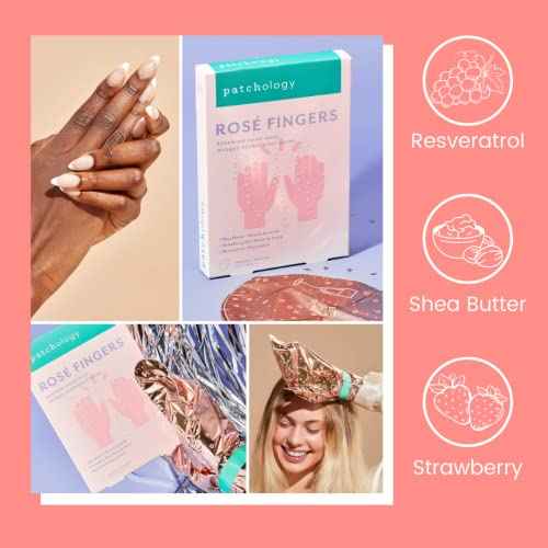 Patchology Ros? Fingers Renewing Hand Mask - Strawberry-Scented Moisturizing Gloves with Shea Butter for Dry & Cracked Hands, Repairing Hand Treatment for Baby Soft Skin, Self-Care Essential - 1 Pair
