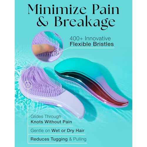 Lily England Detangler Hair Brush for Curly, Thick, Straight & Natural Hair - Gentle Detangling Brush for Women, Kids & Toddlers with Flexible Bristles - Smooth Hairbrush for Wet & Dry Hair, Ombre