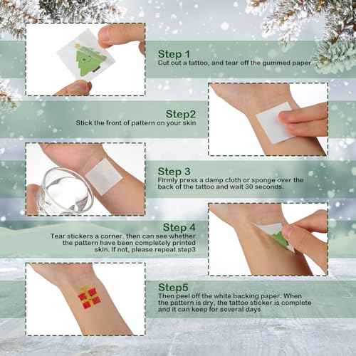 Nosiny 240 Pcs Glitter Christmas Temporary Tattoos Winter Tattoos Bulk Merry Christmas Tattoo Stickers Xmas Tree Snowman Penguin Stocking Stuffers for Eve Gifts Party Favors