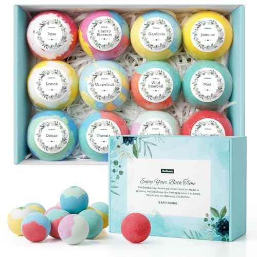Bath Bombs for Women, 12pcs Handmade Natural Bath Bomb, Stocking Stuffers, Mothers Day Presents for Mom, Bath Bomb with Shea Butter, Valentines Day Gifts for Her and Him