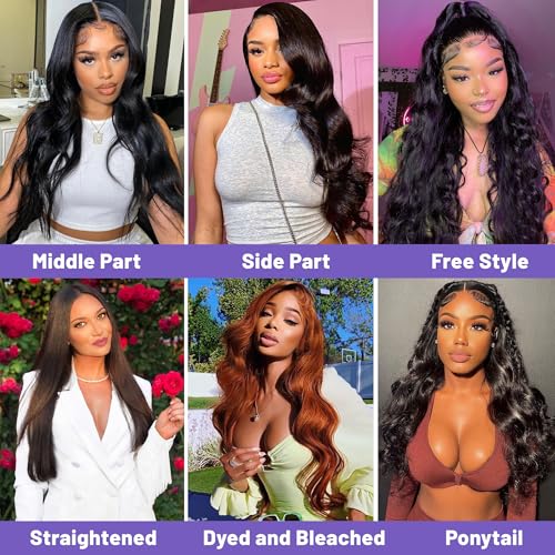 13x6 HD Lace Front Wigs Human Hair 22 inch Body Wave Frontal Wigs Human Hair 210% Density Body Wave Human Hair Wig for Women Pre Plucked Bleached Knots with Baby Hair Natural Black