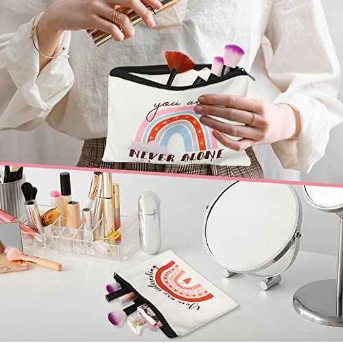 Mumufy 50 Pcs Rainbow Cosmetic Bags for Women Bulk Inspirational Makeup Bags Gift with Zipper Motivational Quotes Travel Canvas Waterproof Pouch for Women Teacher Christmas Party Supplies