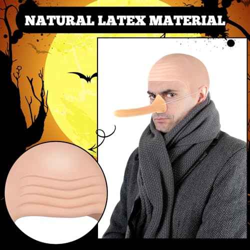 Syhood 3 PCS Bald Cap Makeup Kit - Latex Wig Caps, Long Fake Nose Accessories for Men Women Adults Teens - Fairy Tale Costumes for Cosplay (Nude Color, Classic)