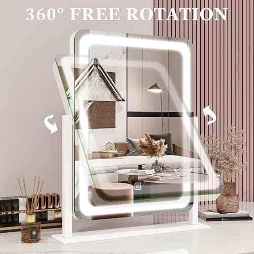 Vanity Mirror with Lights, 12.6"¡¿15" LED Makeup Mirror, Lighted Makeup Mirror with Lights, Smart Touch Control Dimmable 3 Modes Light, Lighted Up Mirror for Makeup Desk, Bedroom, Dressing Room