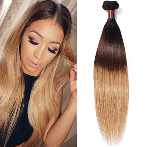 Brazilian Virgin Ombre Hair Silky Straight Hair Weave One Bundle Unprocessed Virgin Human Hair Extensions T1B/4/27 Mixed Length (28)