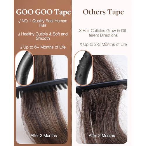 GOO GOO Invisi edge Tape in Hair Extensions Human Hair, 2 Dark Brown 20pcs 20inch 50g, Virgin Human Hair Tape ins, Seamless Injected Tape in Hair Extensions