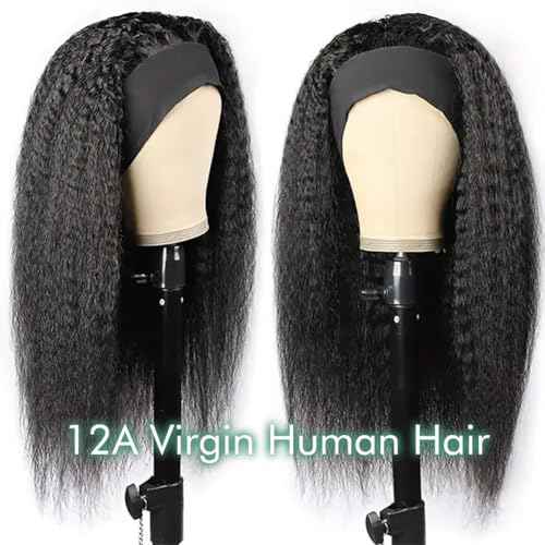 Zealady Human Hair 180 Density Yaki Straight Headband Wigs for Black Women, 14 Inch