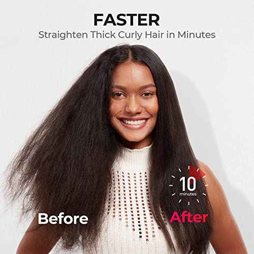 TYMO Hair Straightener Brush - Upgraded Ionic Plus Straightening Brush with Dense Bristles, 16 Temps, Dual Voltage | Ceramic Hot Comb for Women | Flat Iron for Thick Curly Hair, Black