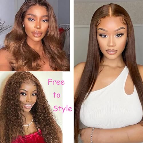 Brown Striaght human hair wigs HD Lace Closure wigs Wear and Go Wigs Pre Cut Glueless Human Hair Wig 180% Density 2x6 Lace Closure Human Hair Wigs 20inch