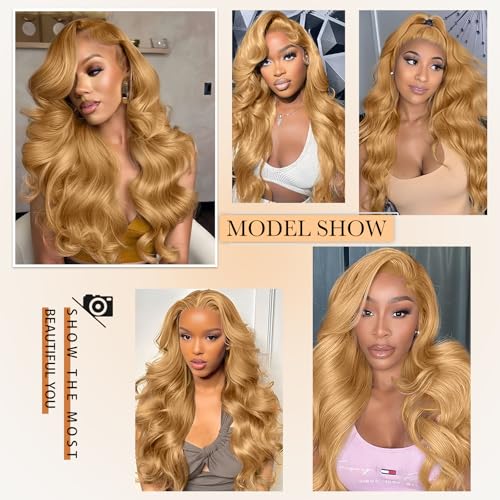 Honey Blonde 13x6 HD Lace Front Wigs Human Hair Honey Blonde Wig Human Hair 200% Density Honey Blonde Body Wave Wigs Human Hair 27# Colored 22 Inch