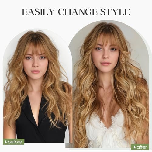 Halo Hair Extensions Real Human Hair Invisible Wire Extensions with Transparent Fish Line Wavy Curly Halo Clip in Human Hairpieces Golden Brown & Bleach Blonde 16 Inch