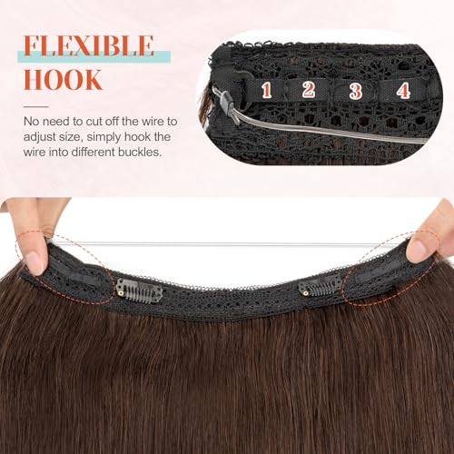 Benehair Brown Halo Hair Extensions Remy Human Hair, 18 Inch Invisible Wire Hair Extensions for Adding Volume Hair Halo Extensions For Women #02 Dark Brown