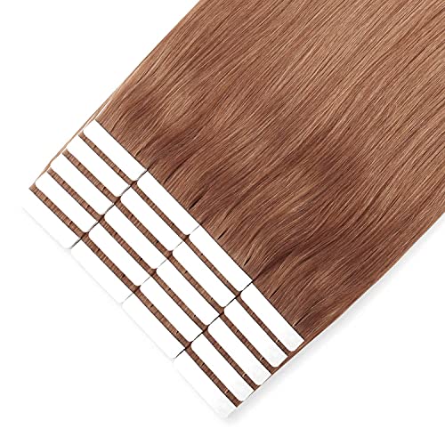 Sixstarhair Medium Auburn Tape in Hair Extensions Human Hair 50g Tape in Hair Extensions with Double Sided Tape [Color 30 Medium Auburn 22inch]