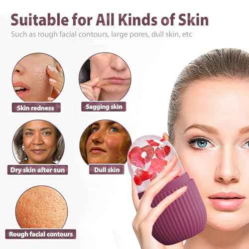 XHJRI Ice Face Roller Massager,Ice Cube Roller for Face, Eyes and Neck Naturally Conditioning and Skin Care,De-Puff Eye Bags,Reduce Migraine Pain,Reusable Massage Silicone Ice Mold (Rose)