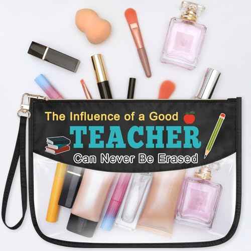 Teacher Appreciation Gifts Clear Makeup Bag Thank You Gifts for Teacher Birthday Christmas Teacher's Week Graduation Leaving Retirement Gift Cosmetic Tote Bag Zipper Travel Pouch